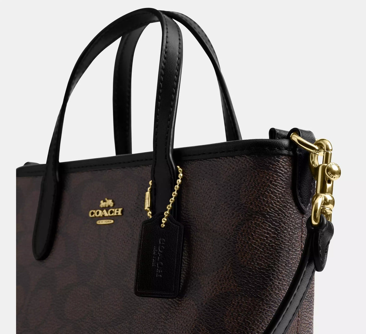 Coach City Mini Tote Bag In Signature   -  Gold/Walnut/Black - Hemen Teslimde