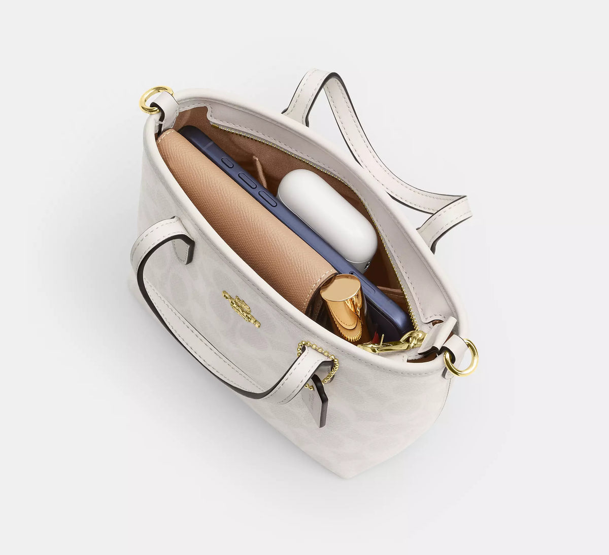 Coach City Mini Tote Bag In Signature   -  Gold/White/Chalk - Hemen Teslimde