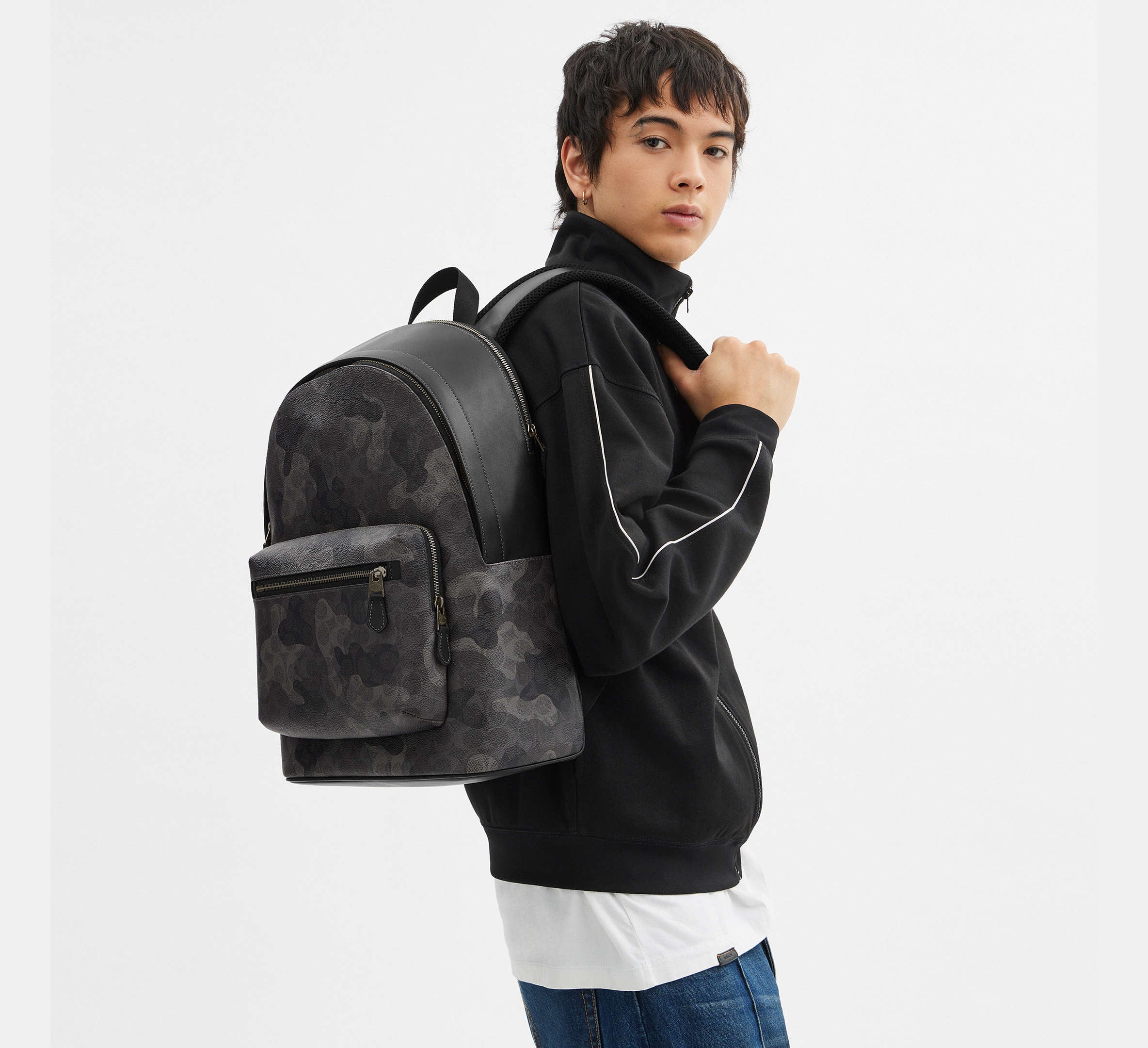 Coach See Bag Size West Backpack In Signature Camo Print  - Gunmetal/Grey Multi