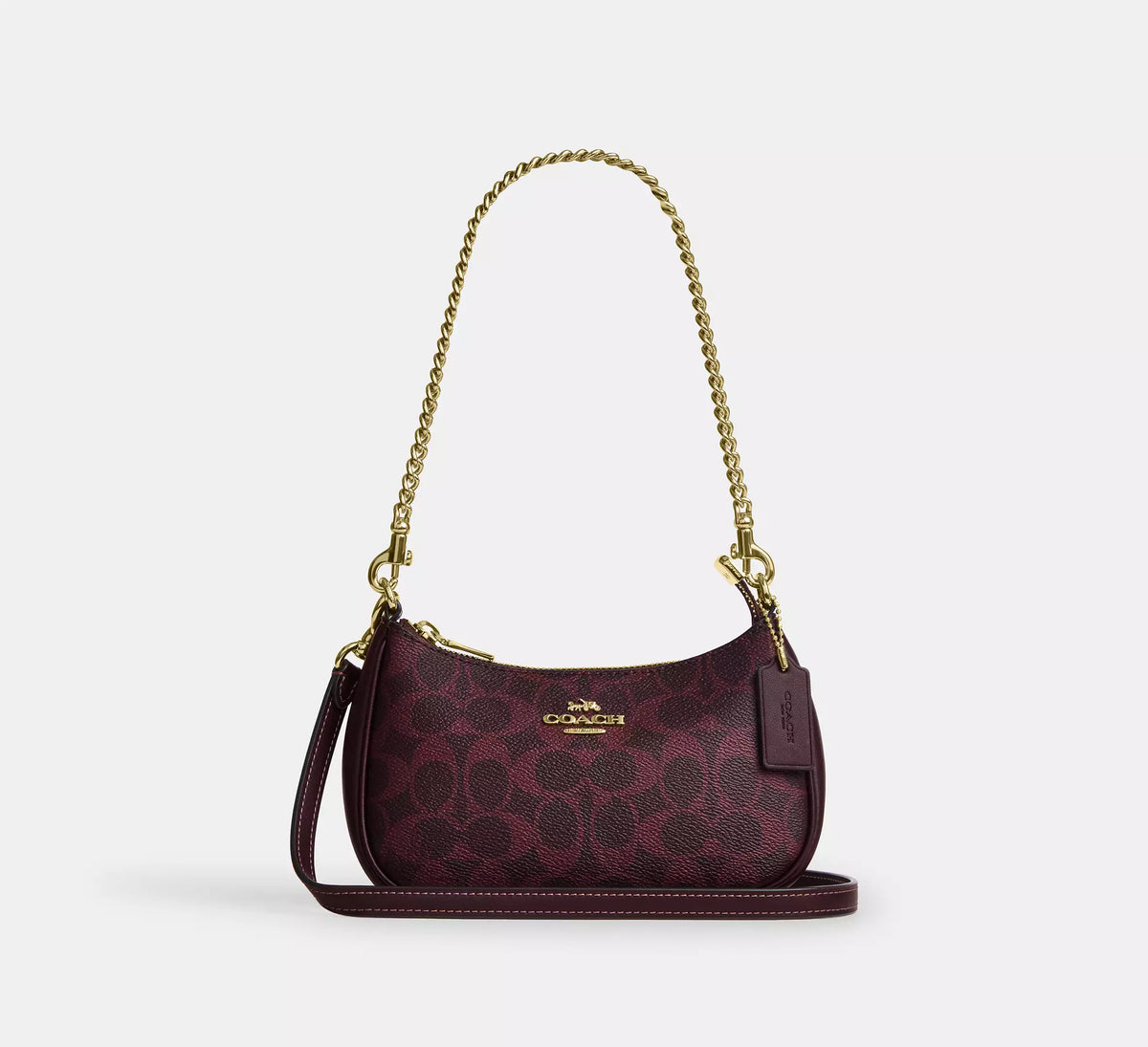 Coach Teri Mini Crossbody Bag In Signature -  Gold/Black Currant