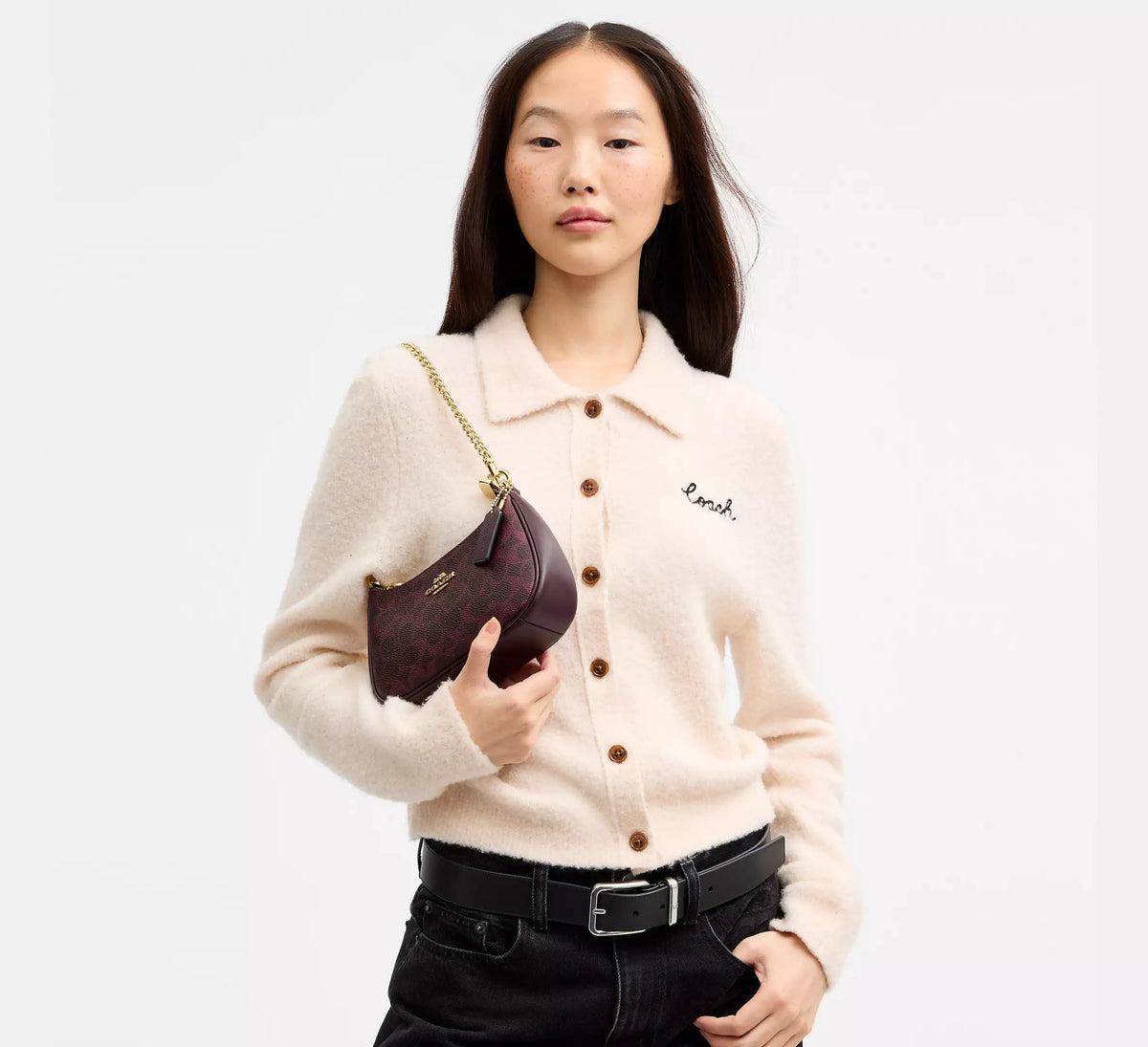 Coach Teri Mini Crossbody Bag In Signature -  Gold/Black Currant