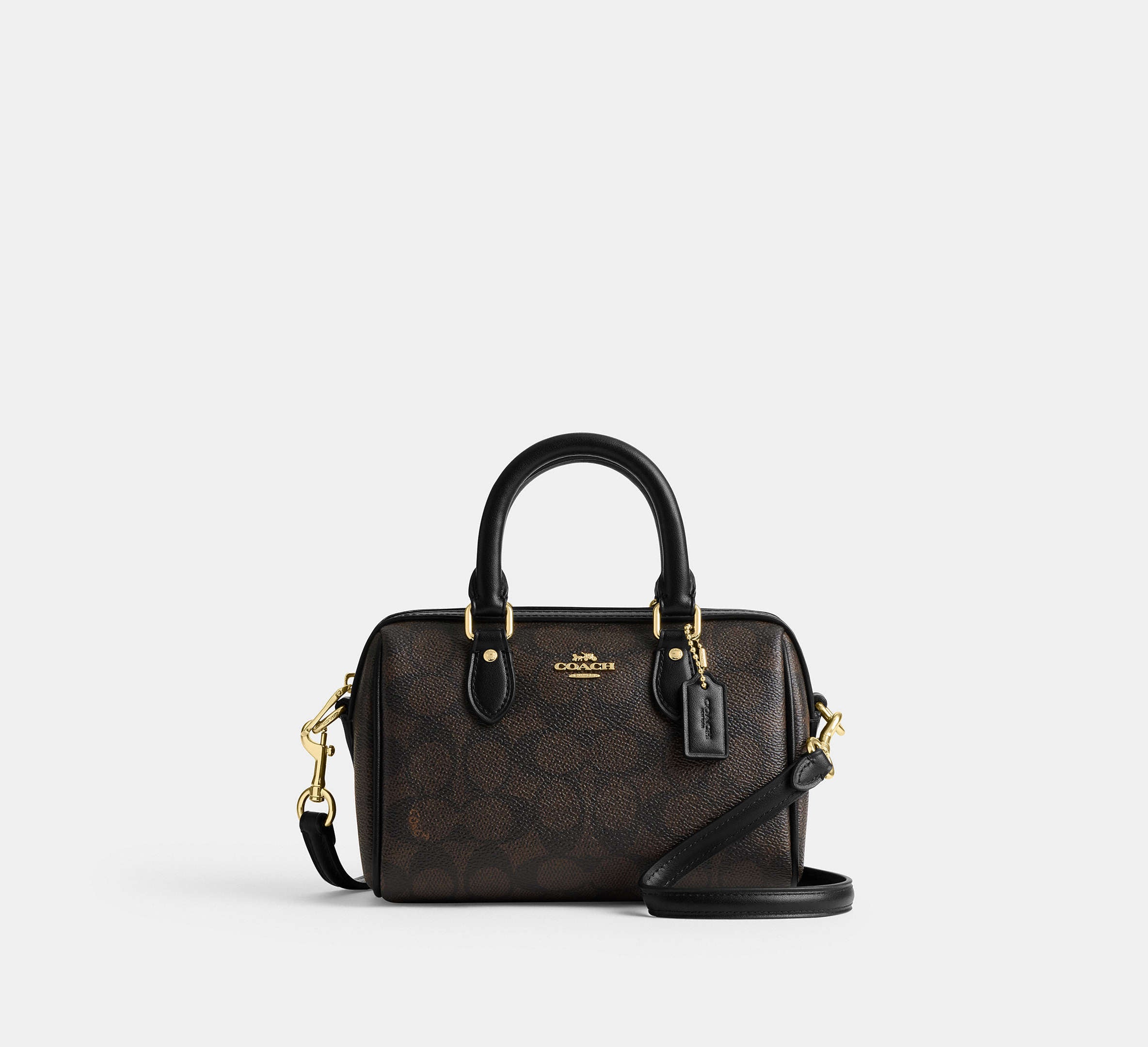 バッグ COACH Mini Signature Handbag OneShoulder Coach Mini Rowan Crossbody Bag In Signature - Gold/Walnut/Black