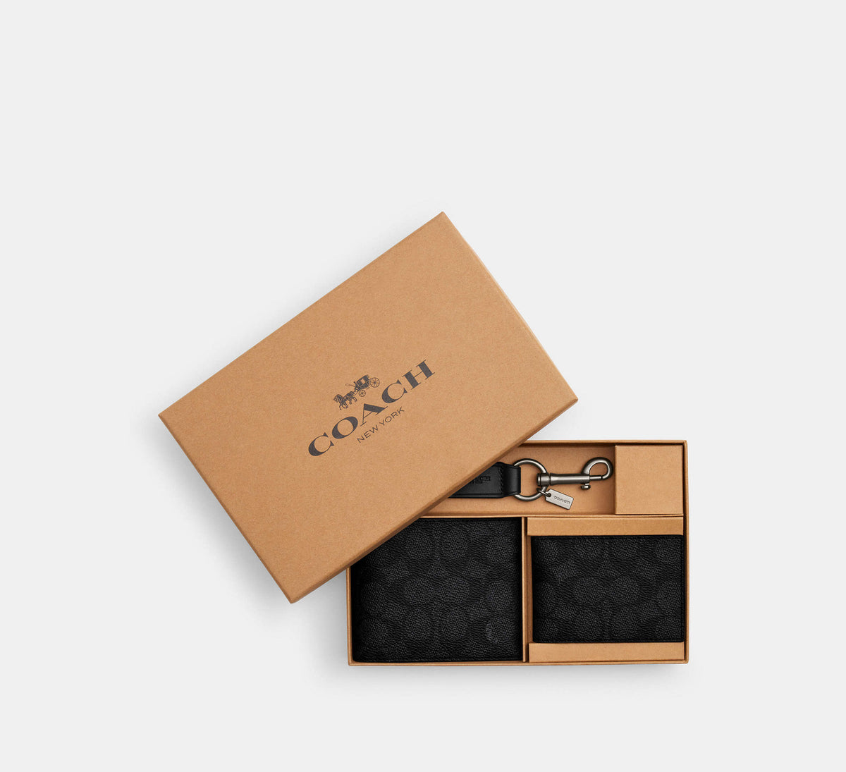 Coach Boxed 3-In-1 Wallet Gift Set In Signature - Gunmetal/Charcoal/Black - Hemen Teslimde