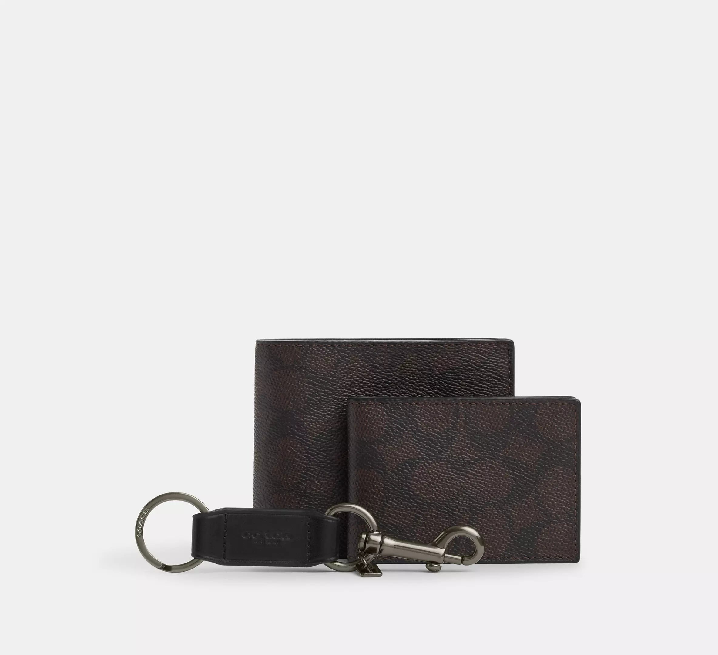 Coach Boxed 3-In-1 Wallet Gift Set In Signature - Gunmetal/Walnut
