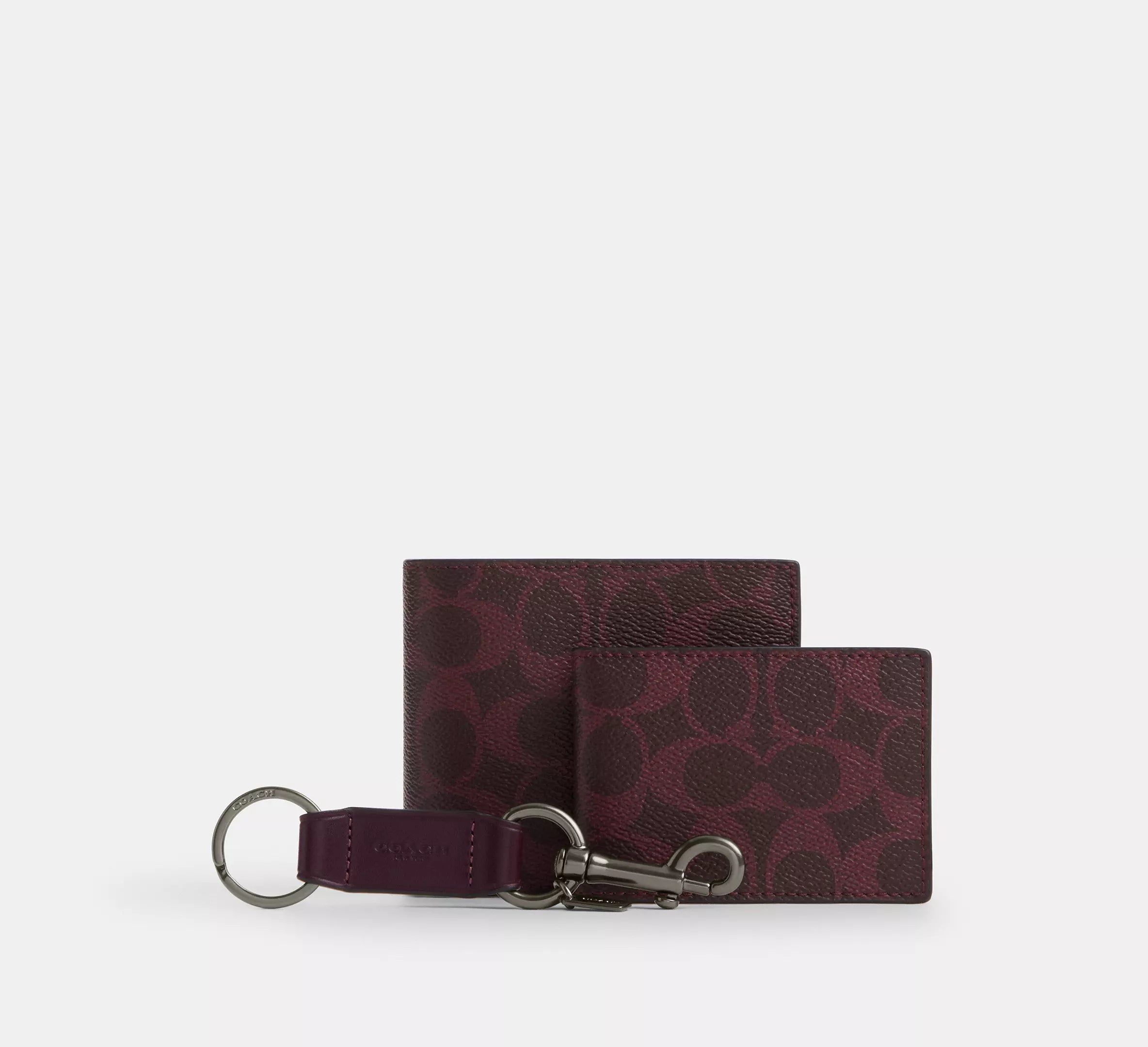Coach Boxed 3-In-1 Wallet Gift Set In Signature - Gunmetal/Black Currant