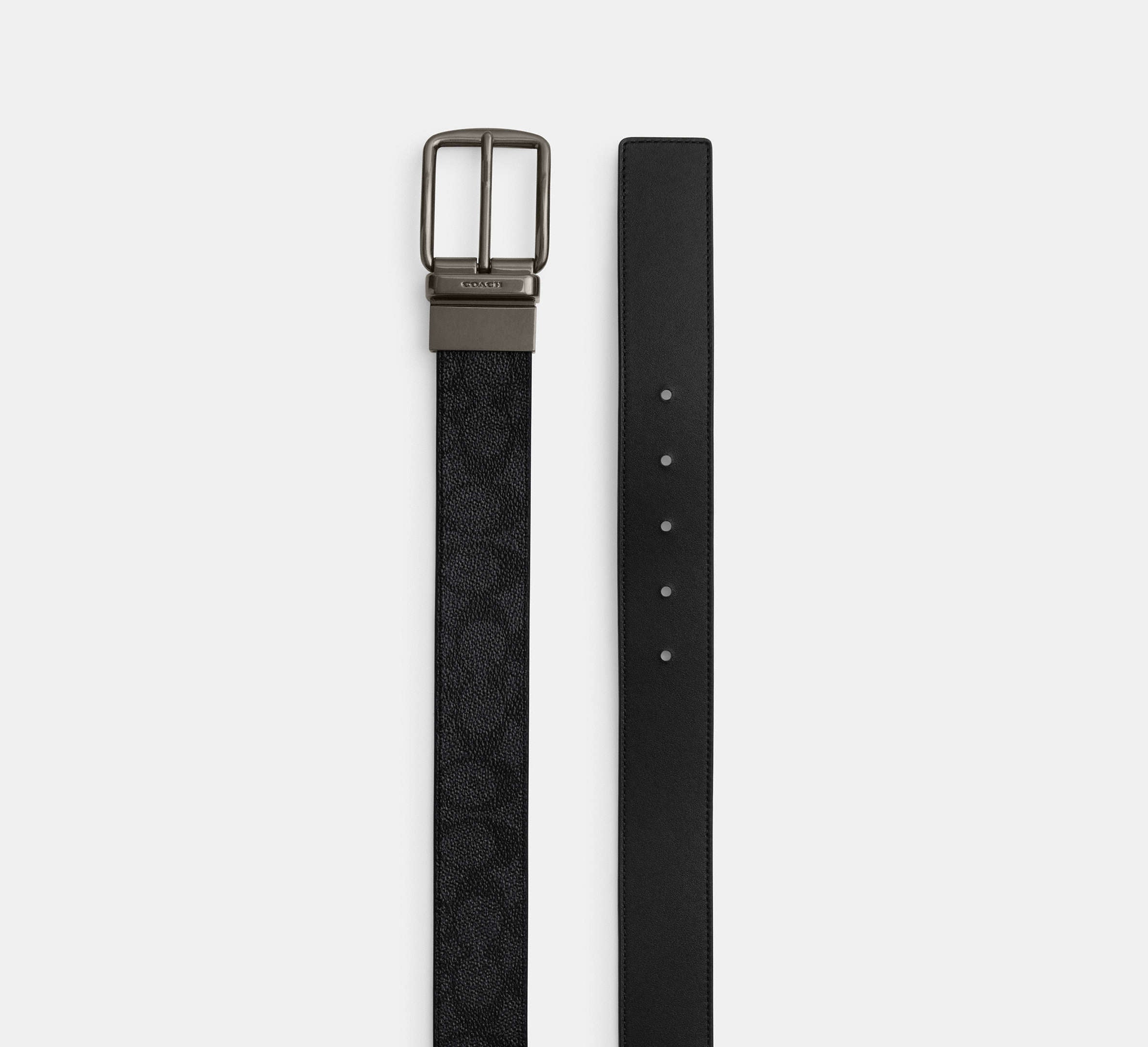 Coach  Boxed Plaque And Harness Buckle Cut To Size Reversible Belt, 38 Mm - Gunmetal/Charcoal/Black