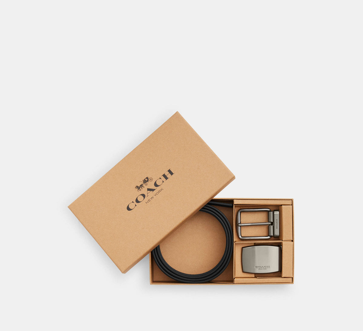 Coach  Boxed Plaque And Harness Buckle Cut To Size Reversible Belt, 38 Mm - Gunmetal/Charcoal/Black