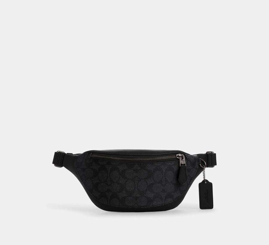 Coach Warren Mini Belt Bag In Signature - Gunmetal/Charcoal/Black