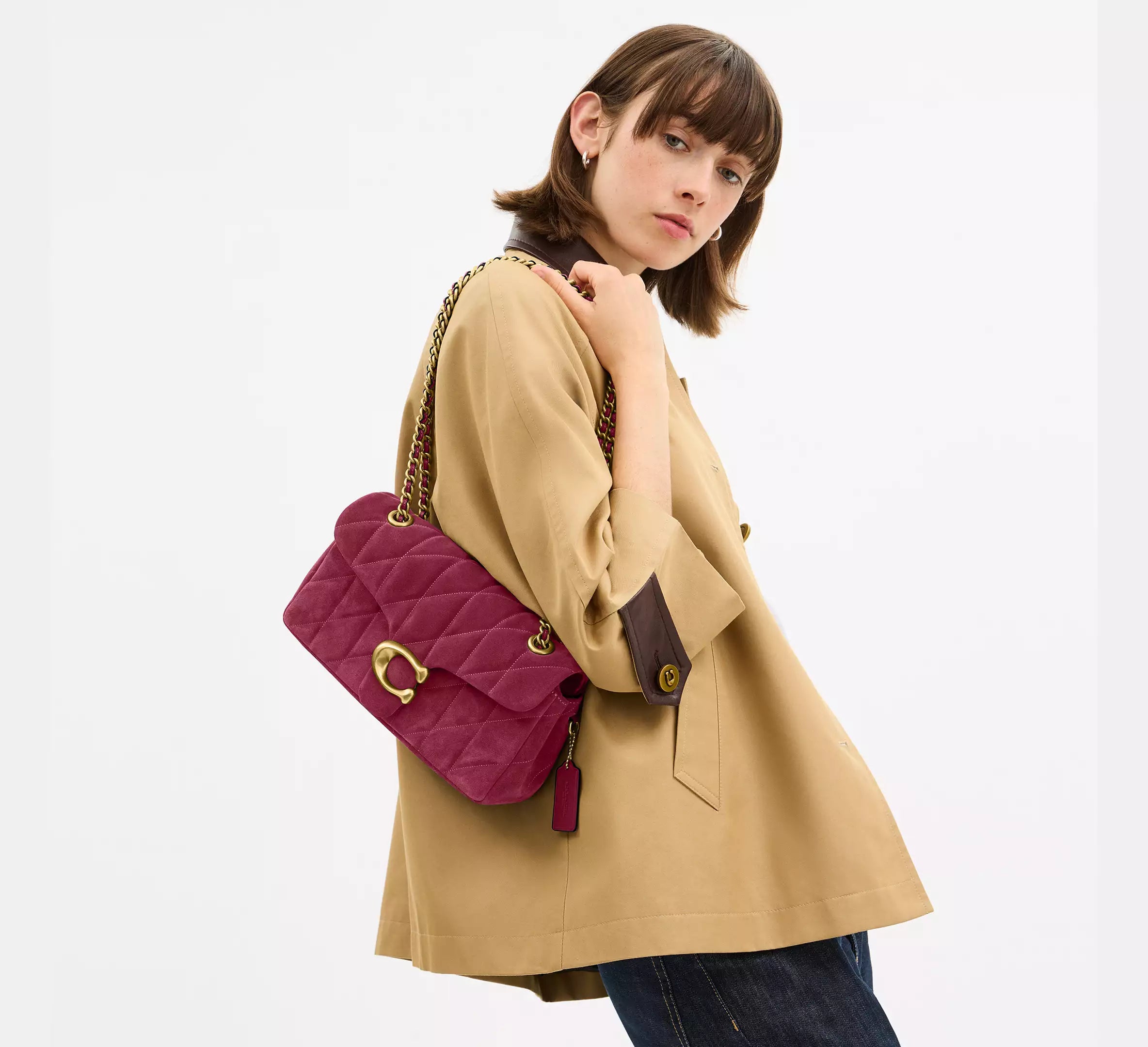 Coach Tabby Shoulder Bag 26 With Quilting  -  suede/Brass/Dark Fuchsia
