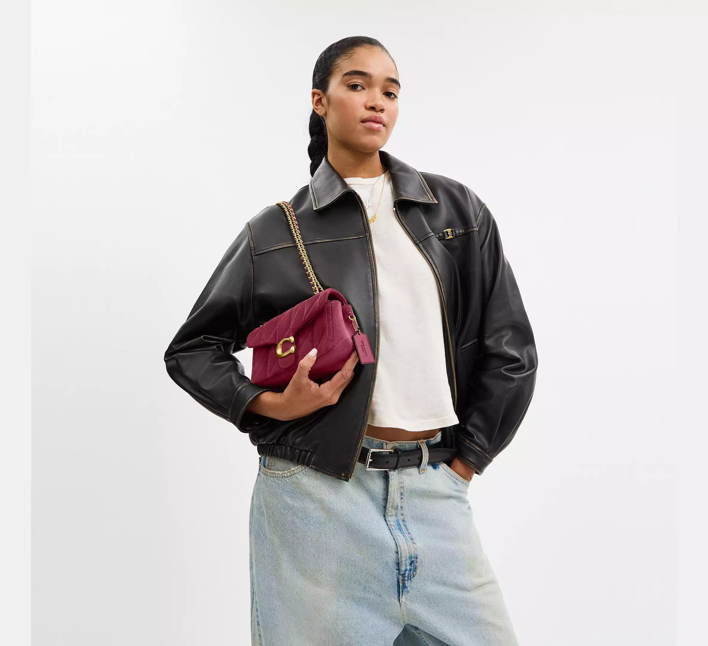 Coach Tabby Shoulder Bag 20 With Quilting - suede/Brass/Dark Fuchsia