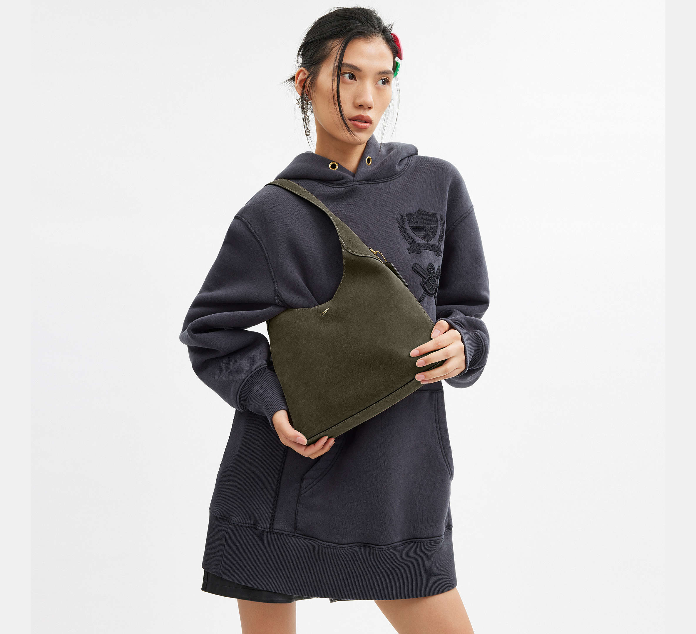 Coach Brooklyn Shoulder Bag 28 - Suede Brass/Olive