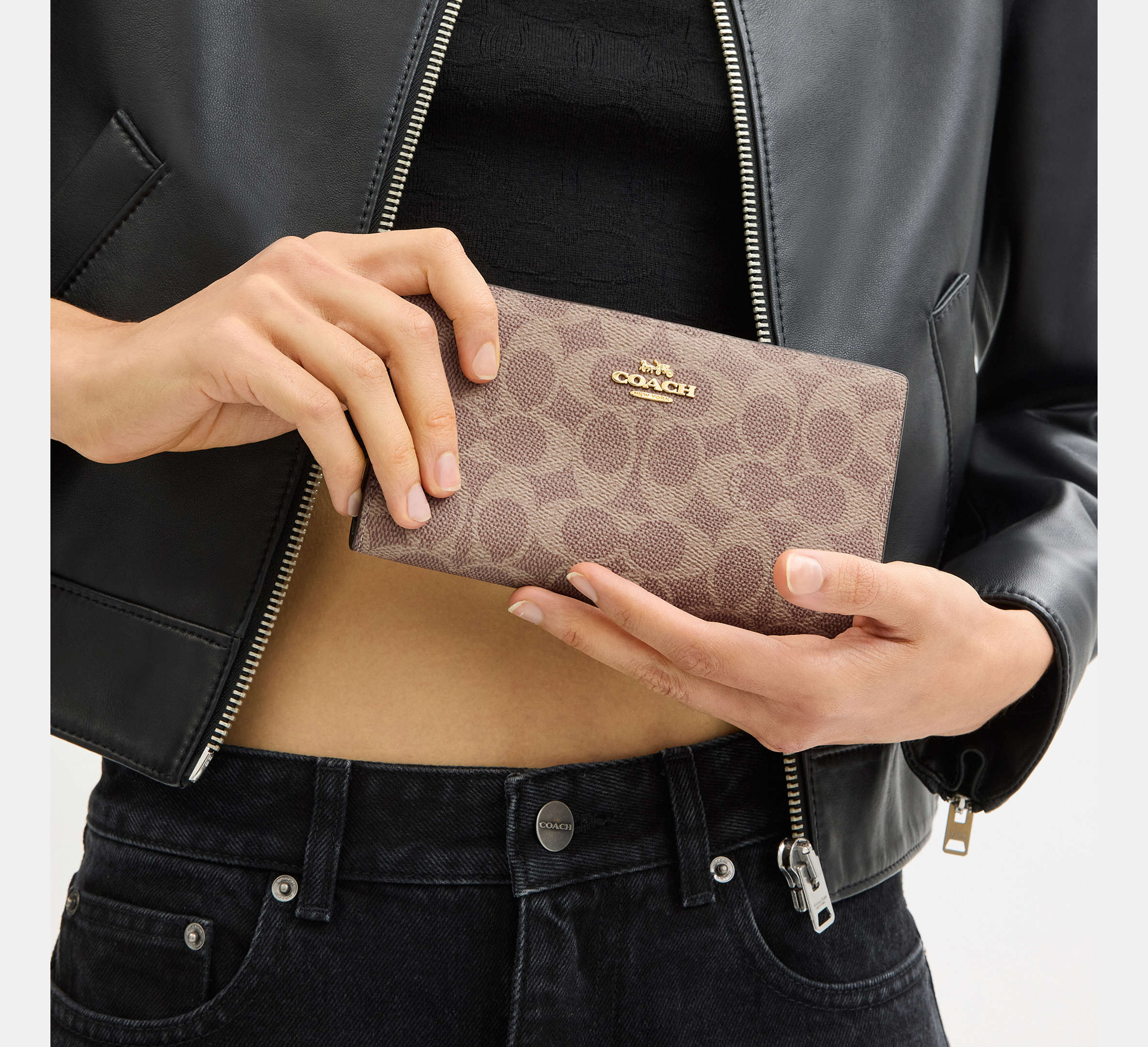 Coach Slim Zip Wallet - Gold/ Tan/ Brown