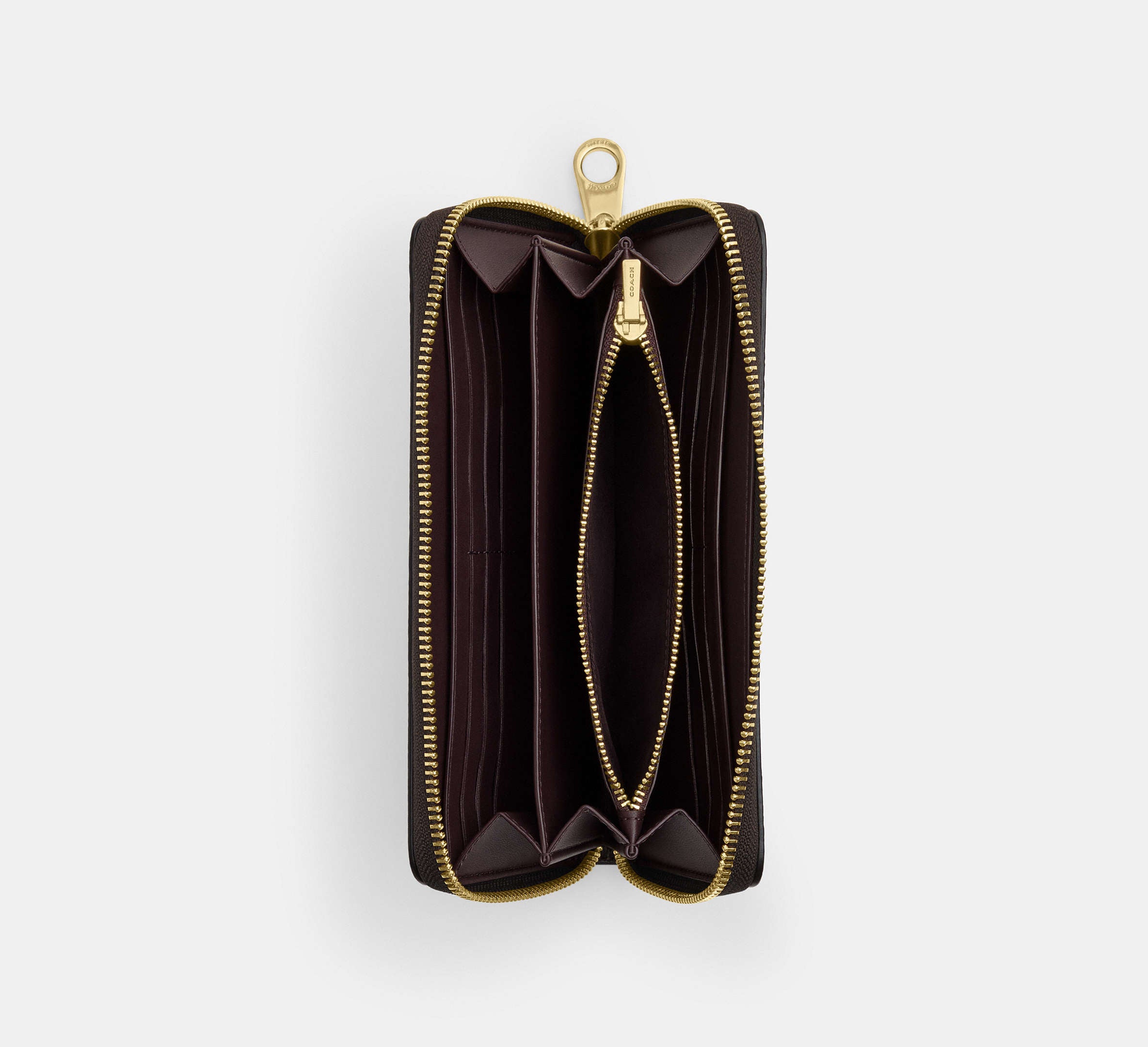 Coach Long Zip Around Wallet In Signature - Gold/Walnut/Black