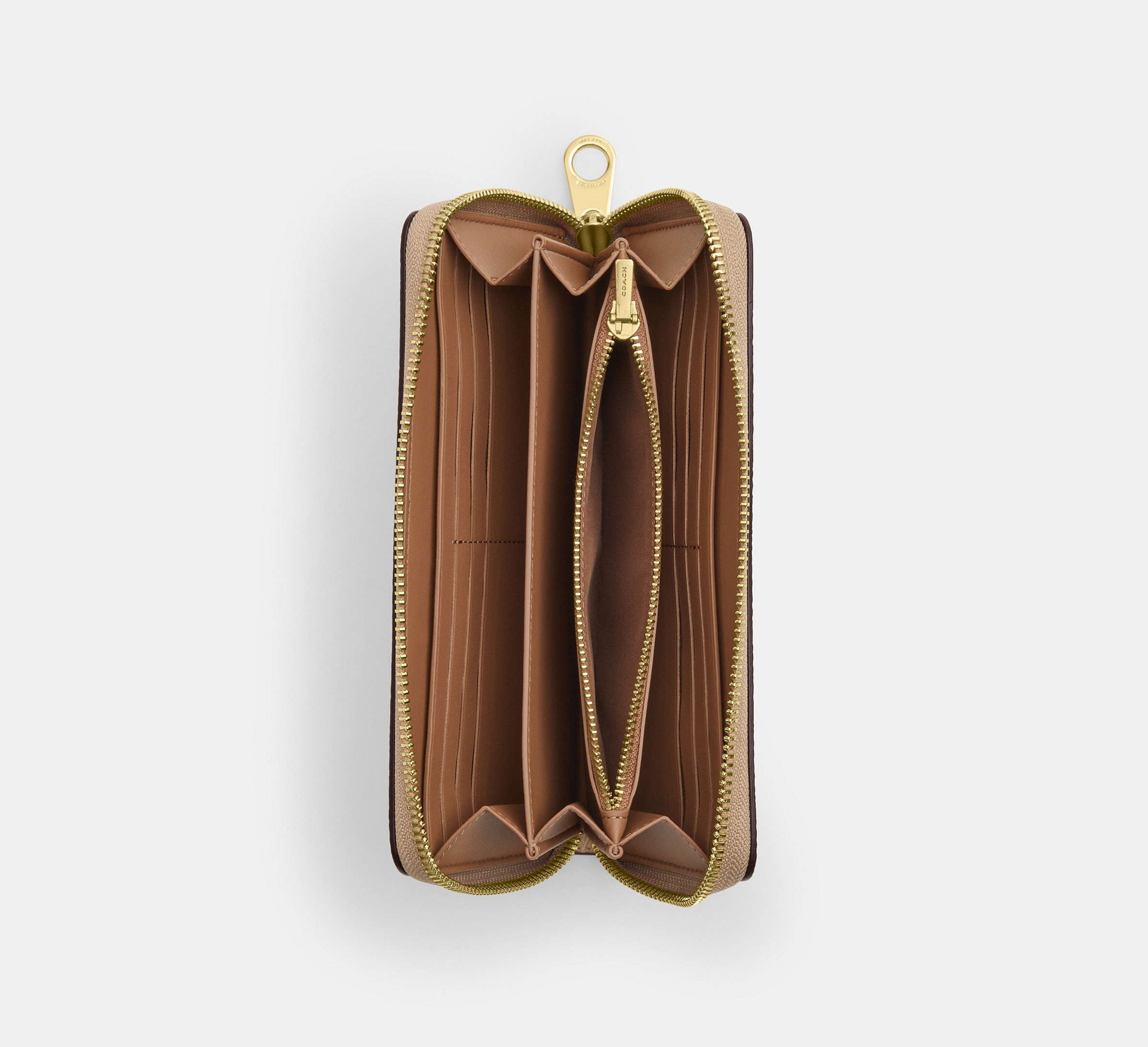 Coach Long Zip Around Wallet In Signature - Gold/Sand/Chalk