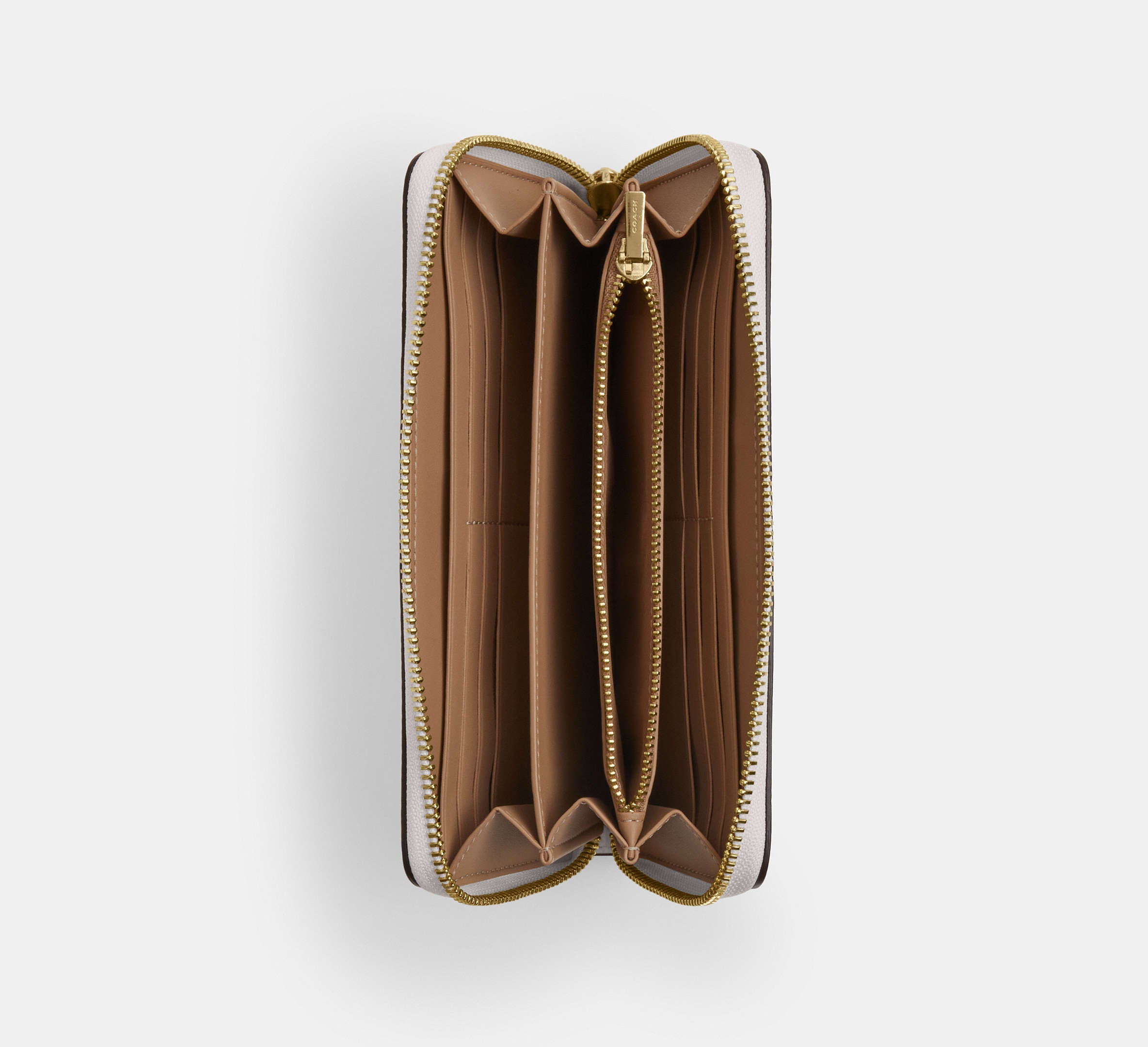 Coach Long Zip Around Wallet In Signature - Gold/White/Chalk