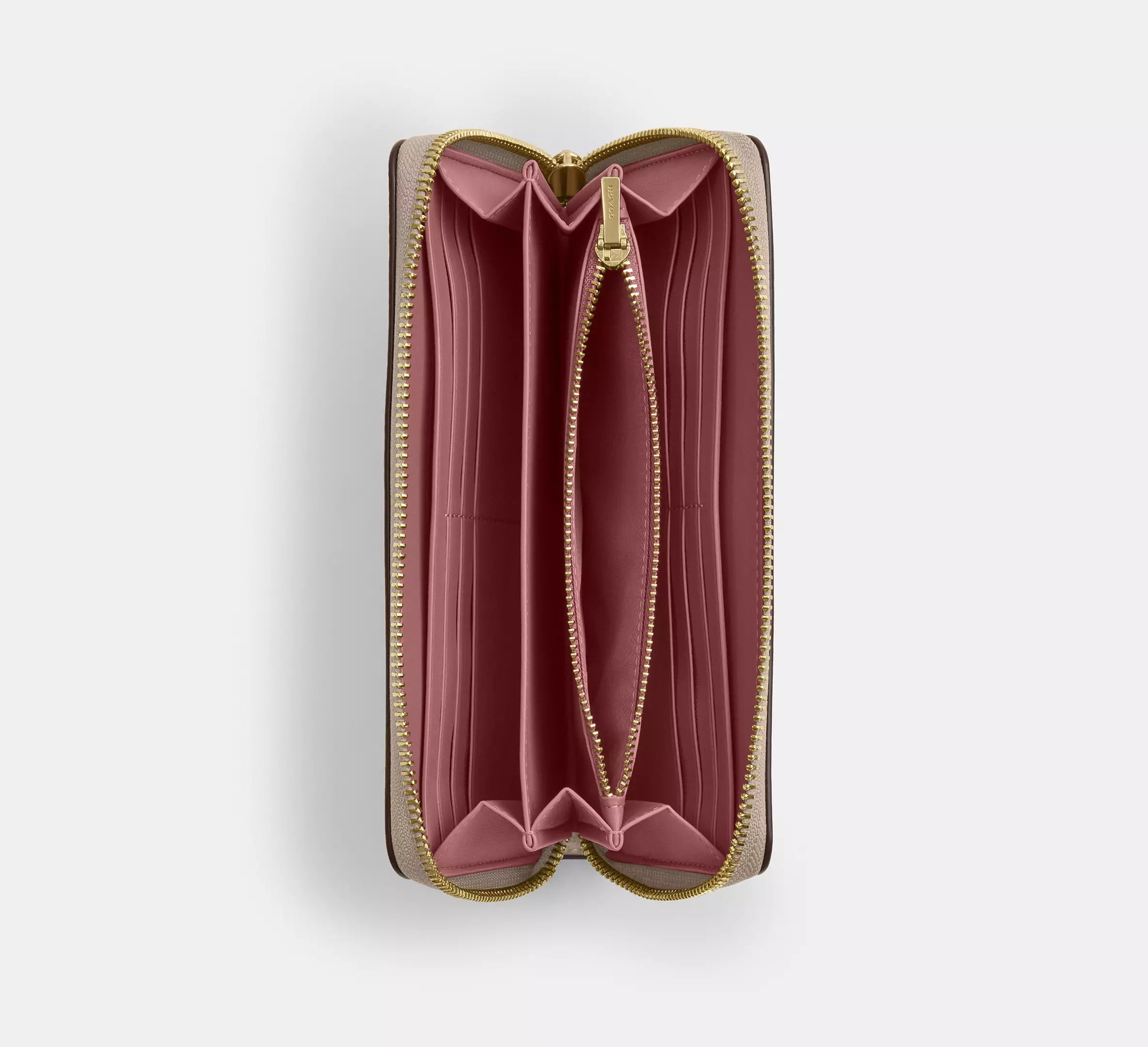 Coach Long Zip Around Wallet In Signature - Gold/Sand/Peony
