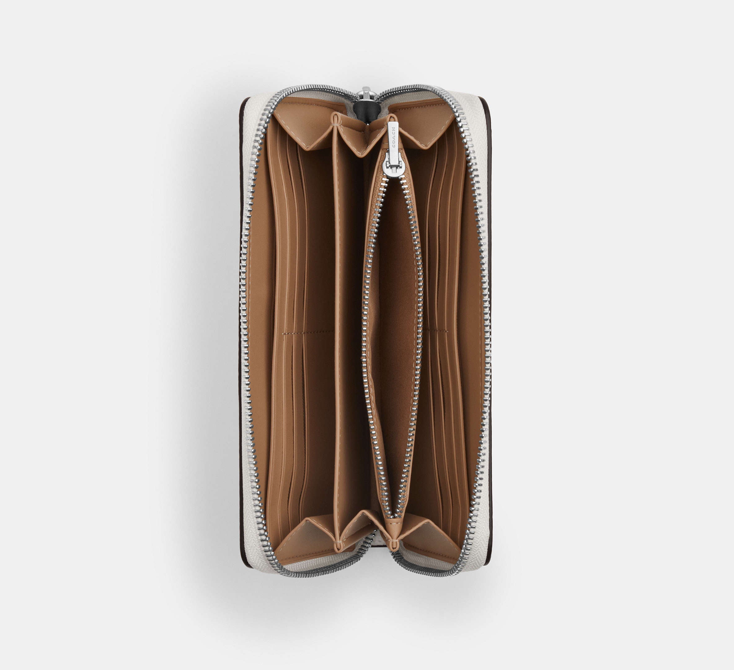 Coach Long Zip Around Wallet In Signature - Sv/Chalk/Carnation