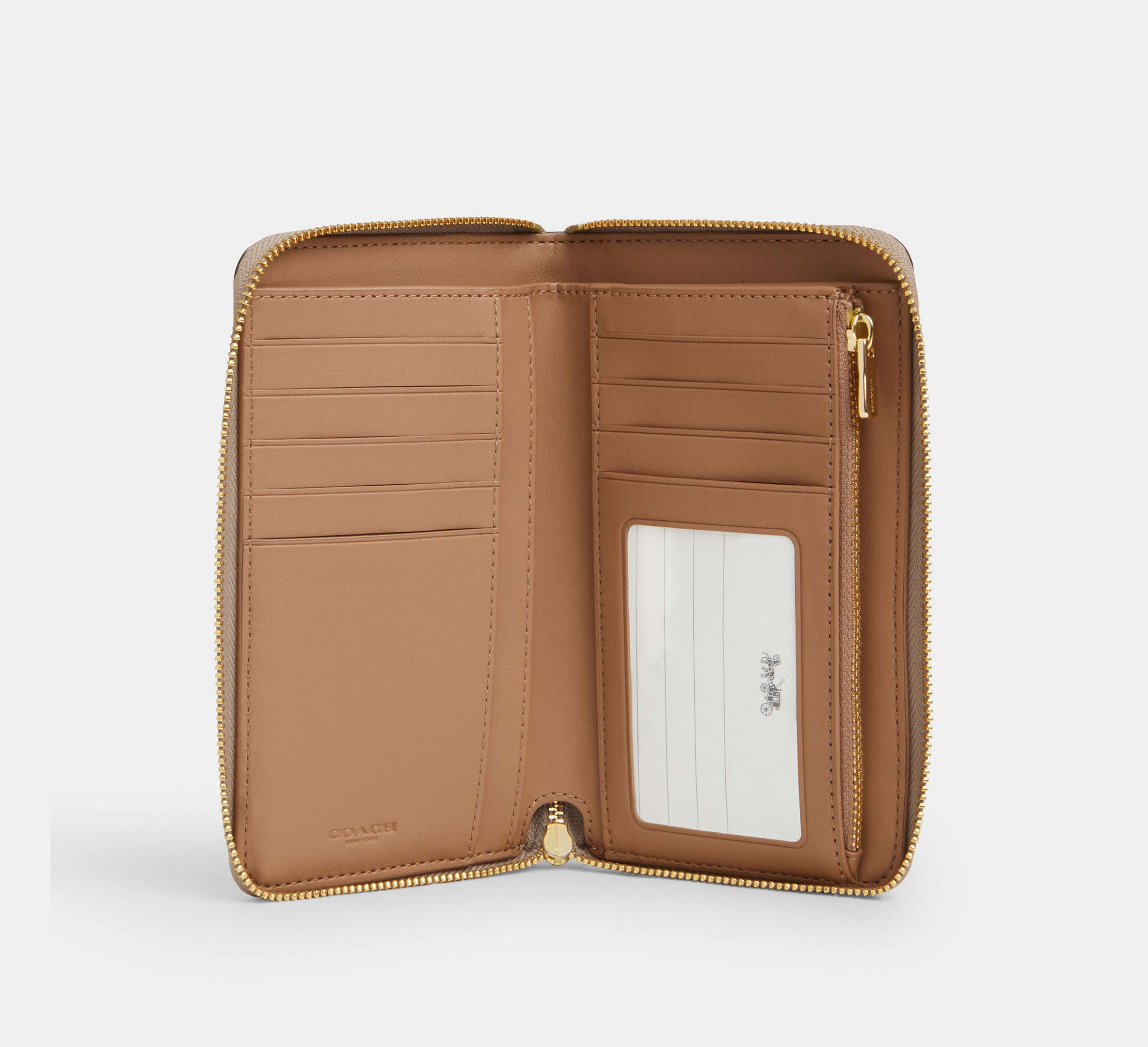 Coach Medium Id Zip Wallet In Signature - Gold/Sand/Chalk