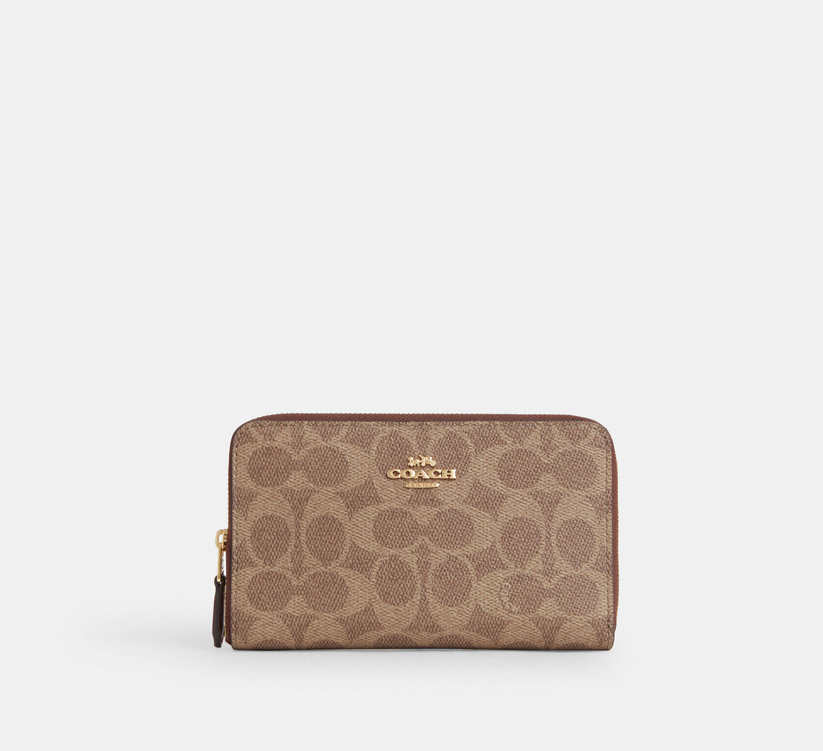 Coach Medium Id Zip Wallet In Signature - Gold/Tan/Brown