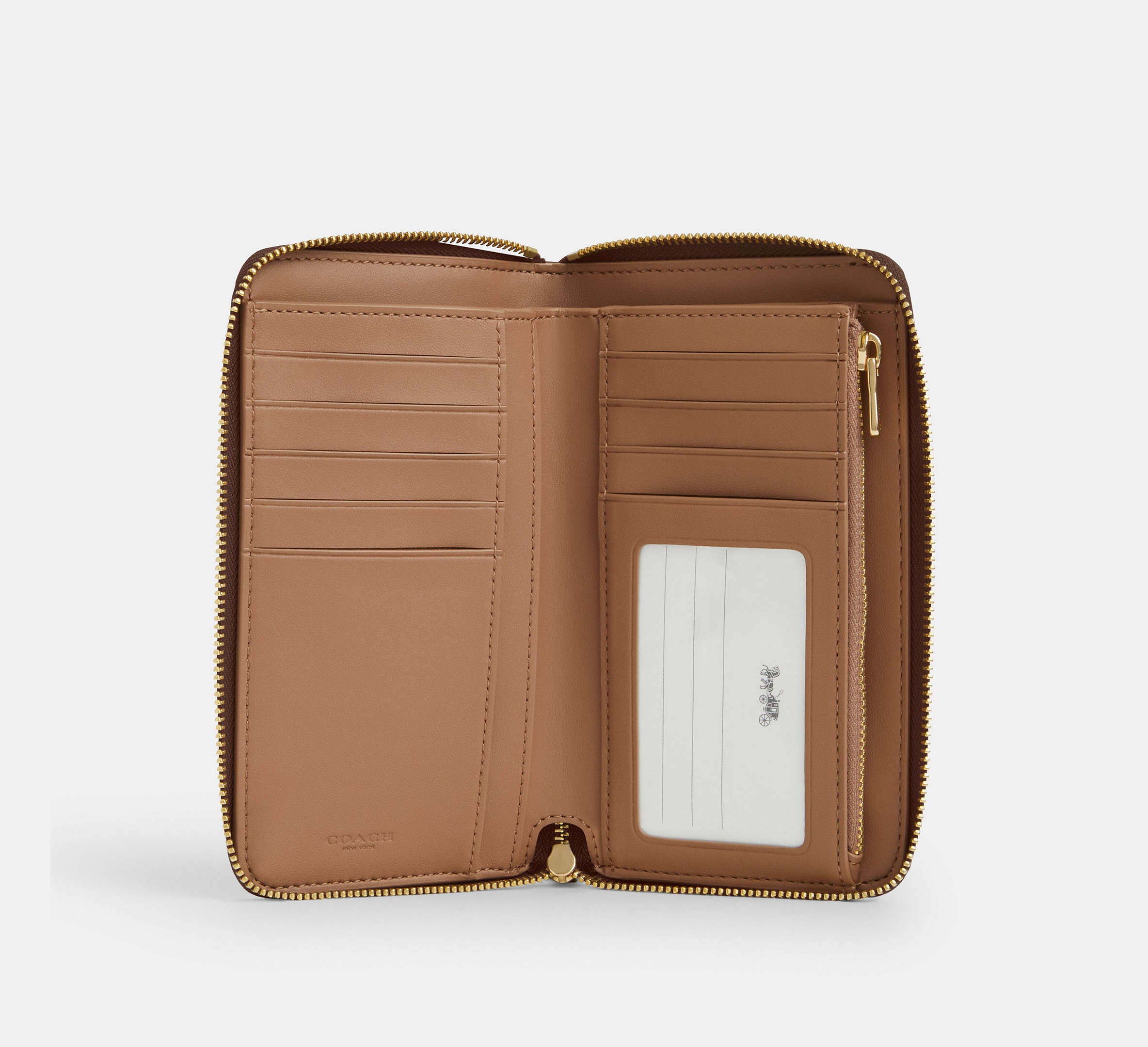 Coach Medium Id Zip Wallet In Signature - Gold/Tan/Brown