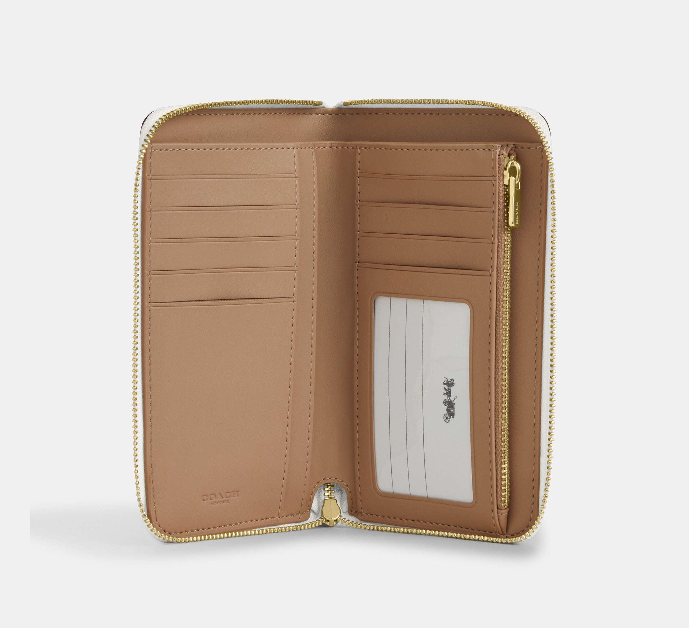 Coach Medium Id Zip Wallet In Signature - Gold/White/Chalk
