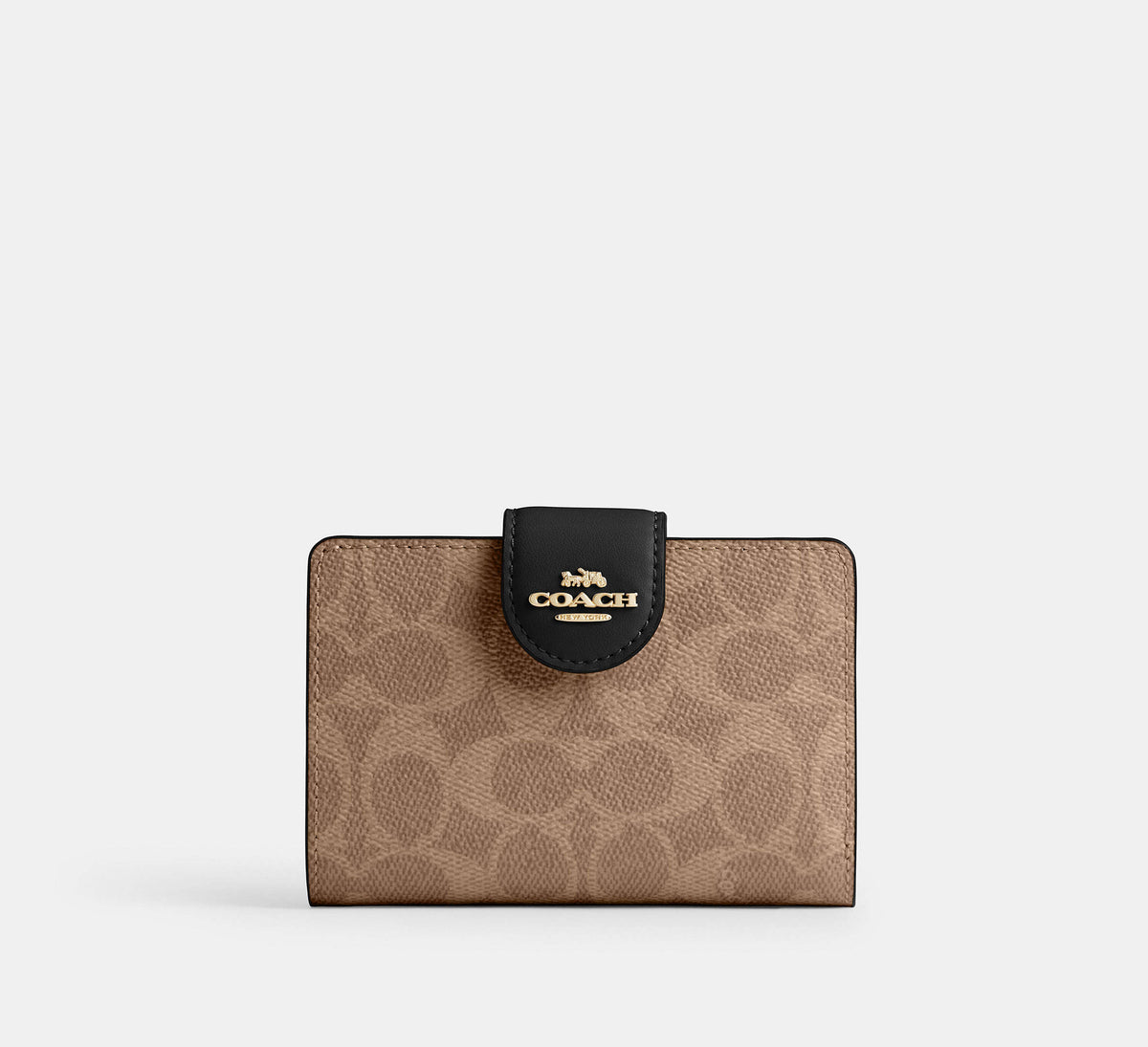 Coach Medium Corner Zip Wallet In Signature - Gold/Tan/Black - Hemen Teslimde
