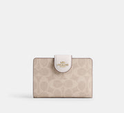 Coach Medium Corner Zip Wallet In Signature 
 - Gold/Sand/Chalk