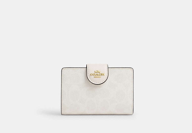Coach Medium Corner Zip Wallet In Signature  - Gold/White/Chalk