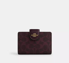 Coach Medium Corner Zip Wallet In Signature  - Gold/Black Currant