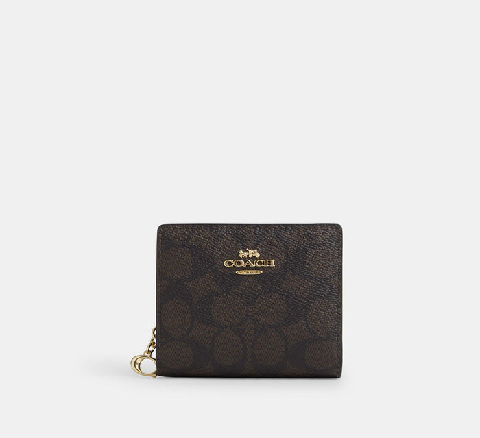 Coach Snap Wallet In Signature - Gold/Walnut/Black