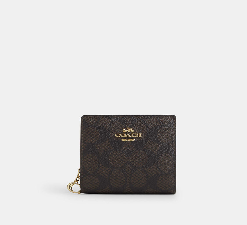 Coach Snap Wallet In Signature - Gold/Walnut/Black