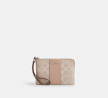 Coach Corner Zip Wristlet In Signature With Stripe - Silver/Sand/Taupe