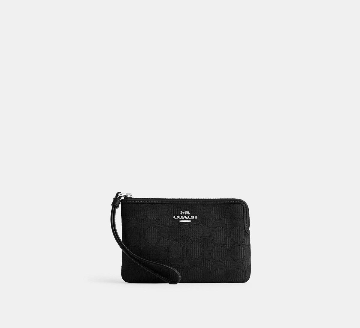 Coach Corner Zip Wristlet In Signature Jacquard - Silver/Black