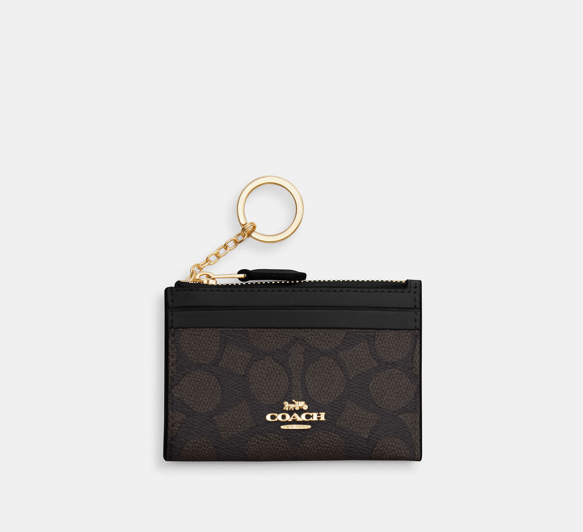 Coach Mini Skinny Id Case In Signature - Gold/Walnut/Black