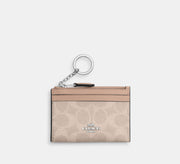 Coach Mini Skinny Id Case In Signature - Silver/Sand/Taupe