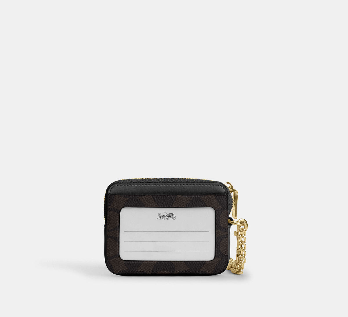 Coach Zip Card Case In Signature - Gold/Walnut/Black