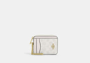 Coach Zip Card Case In Signature  - Gold/White/Chalk
