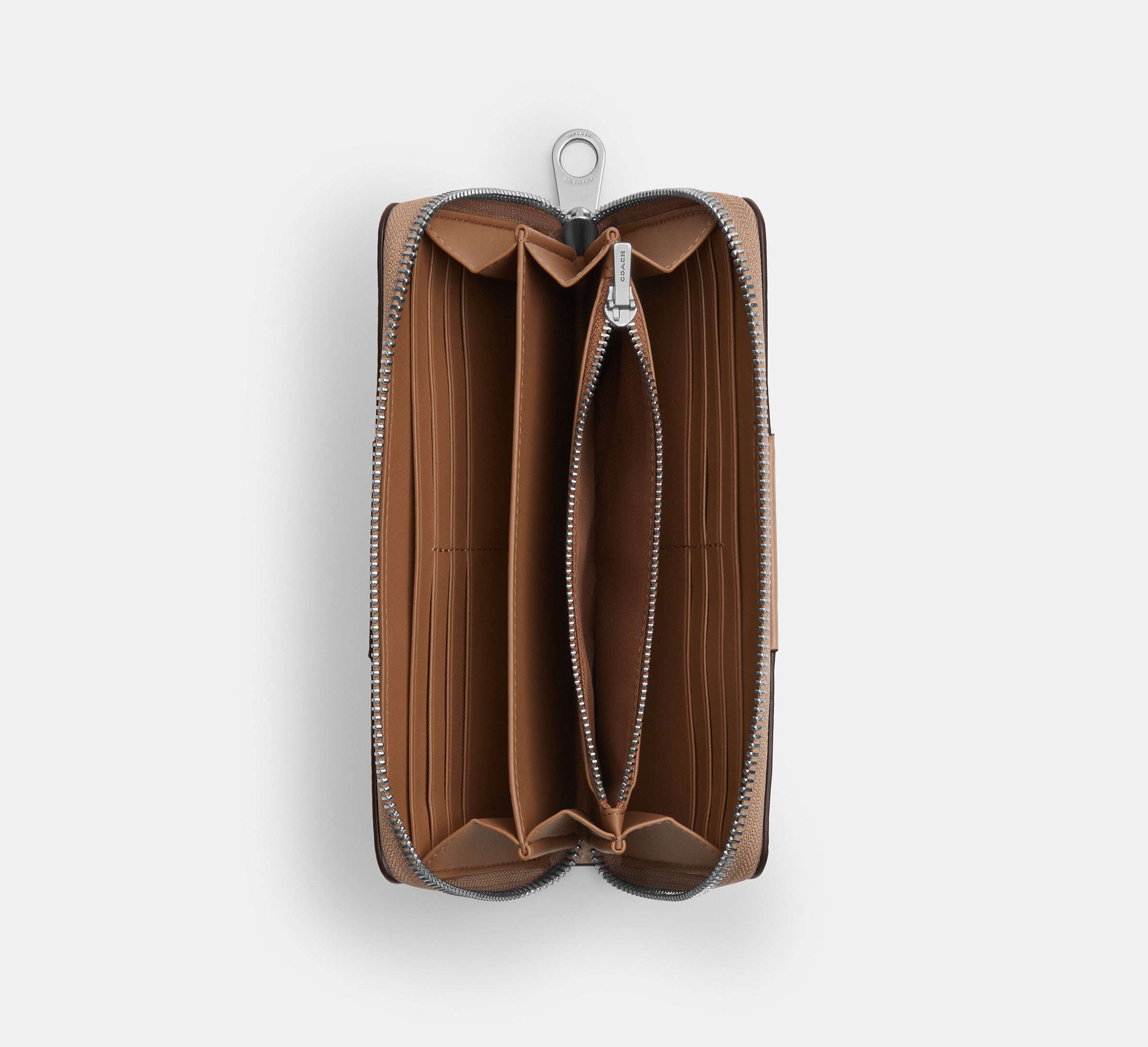 Coach Long Zip Around Wallet In Signature Canvas With Stripe - Silver/Sand/Taupe