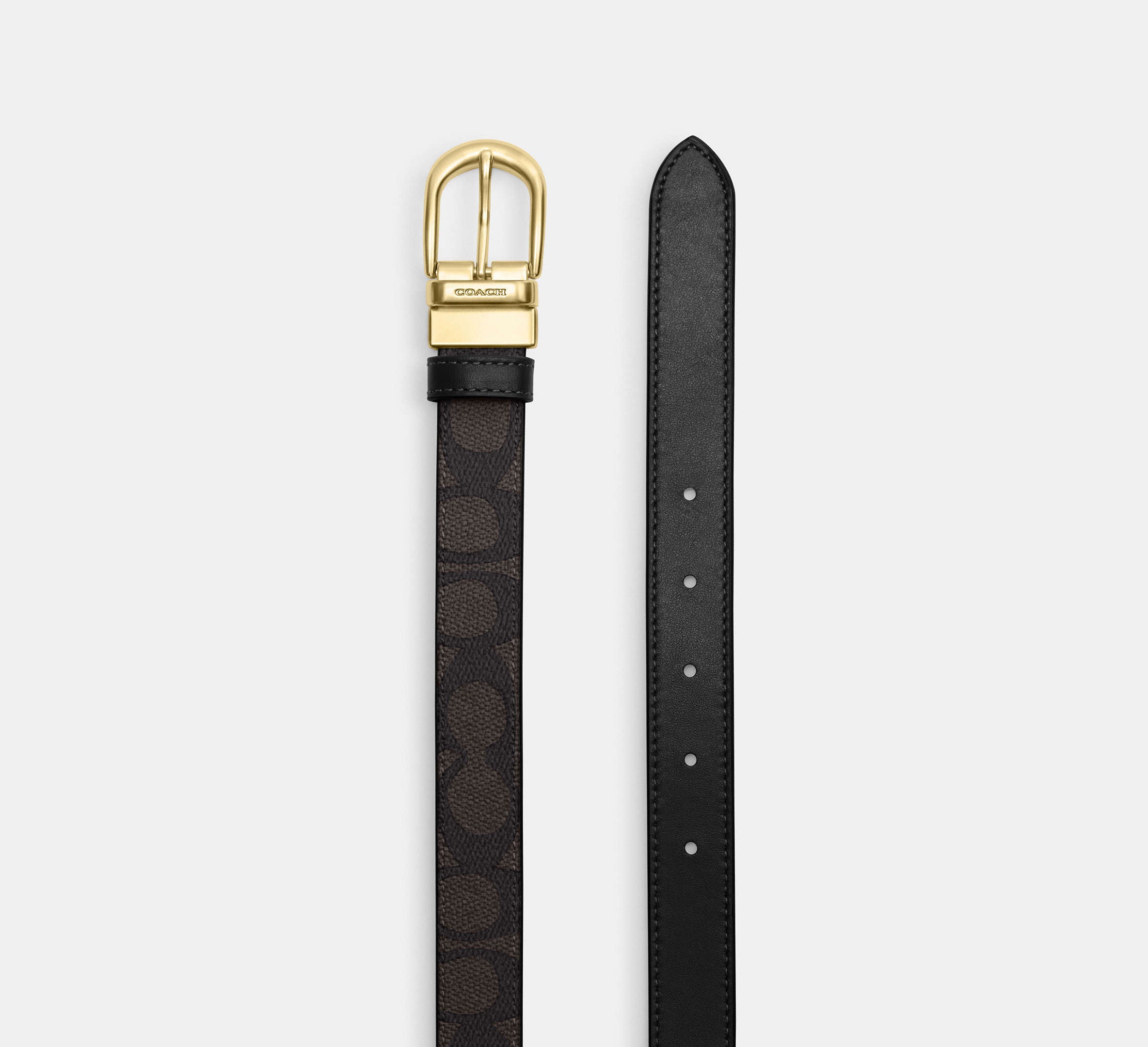 Coach Harness Buckle Cut To Size Reversible Belt, 25 Mm - Gold/Walnut/Black