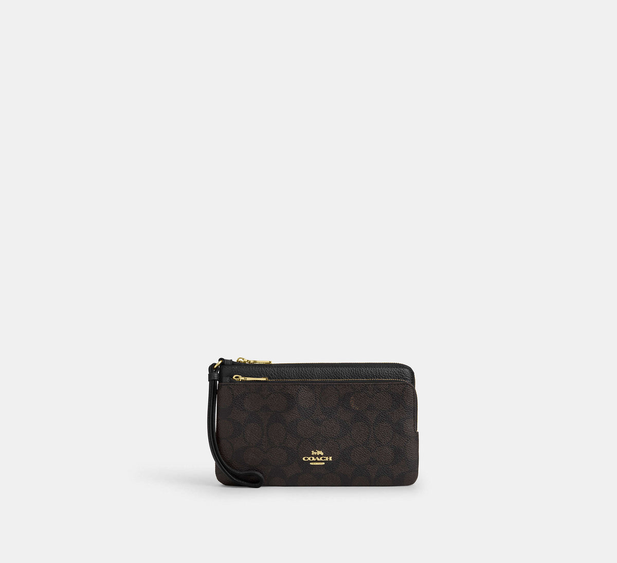 Coach Double Zip Wallet In Signature  - Gold/Walnut/Black