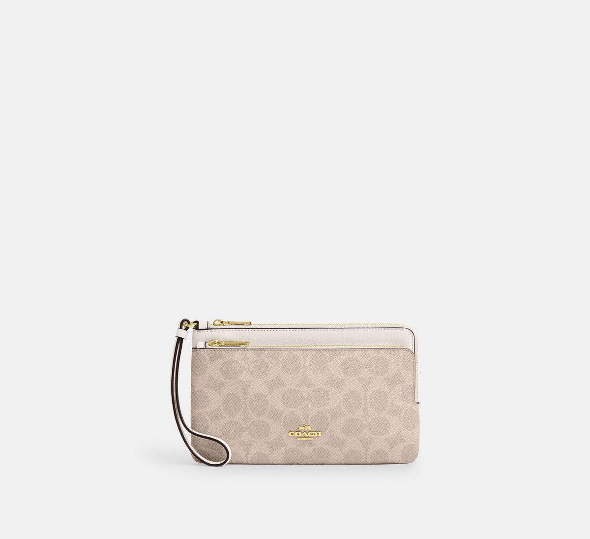Coach Double Zip Wallet In Signature  - Gold/Sand/Chalk