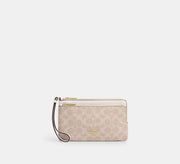Coach Double Zip Wallet In Signature  - Gold/Sand/Chalk
