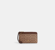 Coach Double Zip Wallet In Signature  - Gold/Tan/Brown