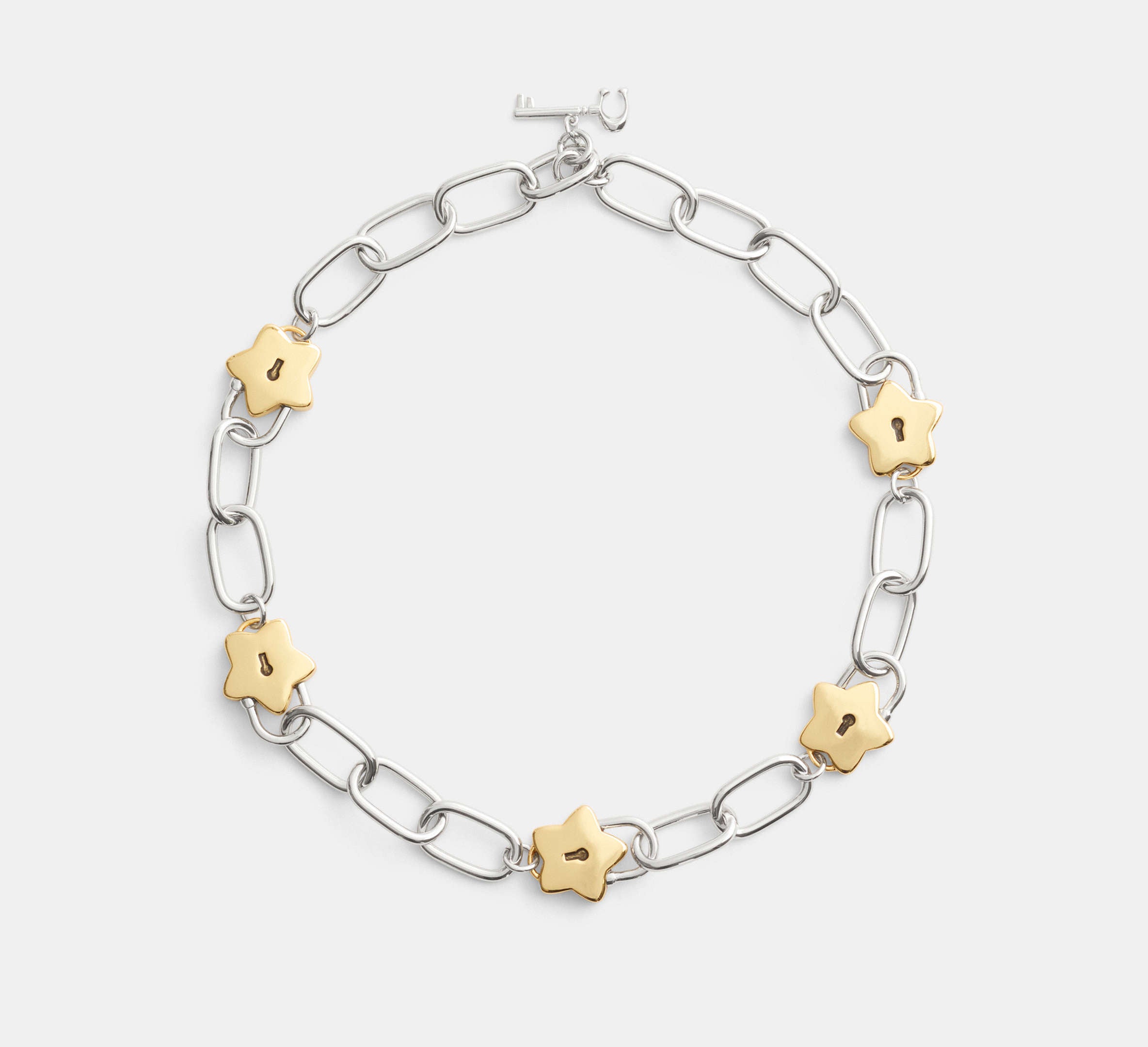 Coach Star Padlock Chain Link Necklace - Gold/Silver