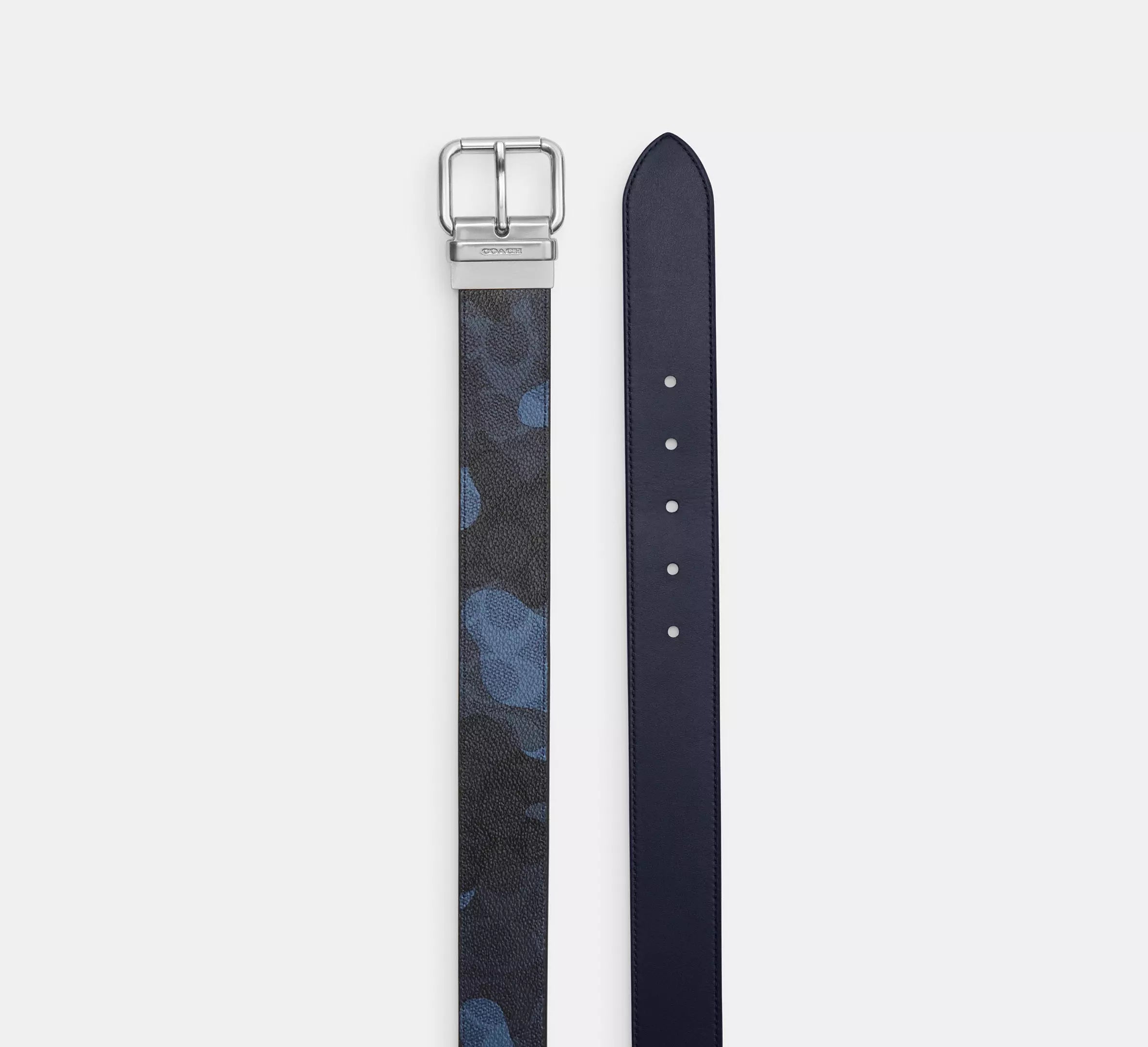 Coach Roller Buckle Cut-To-Size Reversible Belt, 38 Mm  -  Silver/Blue Multi