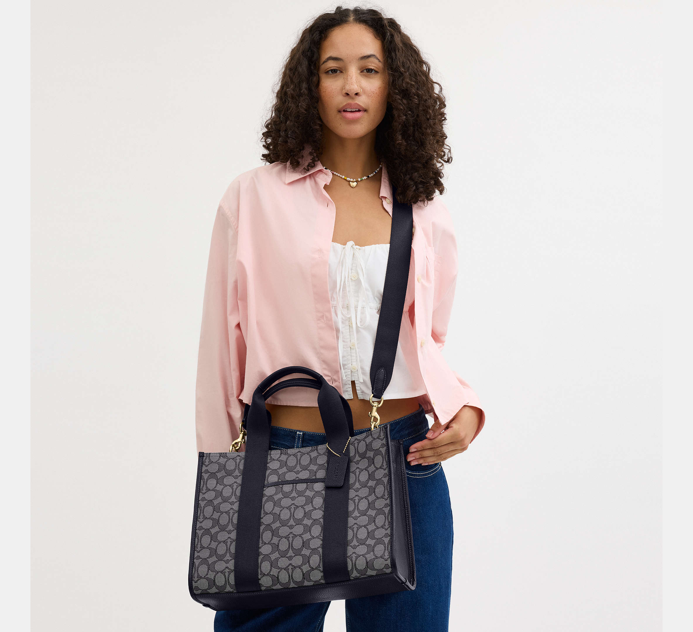 Coach Smith Tote Bag In Signature Jacquard - Gold/Navy/Midnight Navy