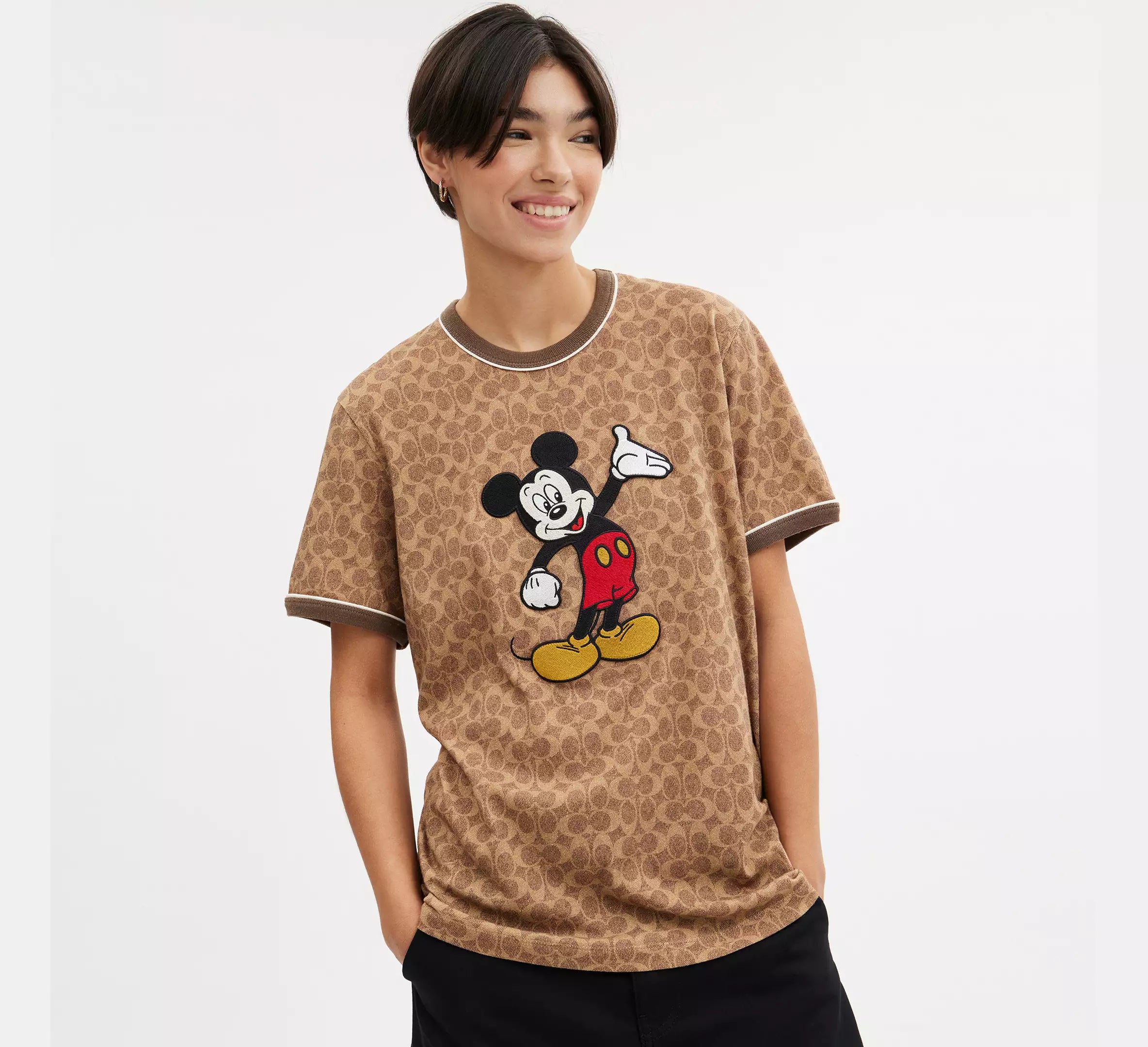 Coach Disney X Coach Signature Mickey Mouse T-Shirt  -  Tan Signature