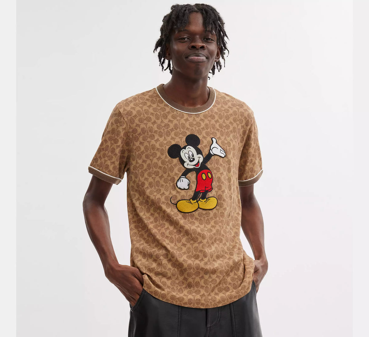 Coach Disney X Coach Signature Mickey Mouse T-Shirt  -  Tan Signature