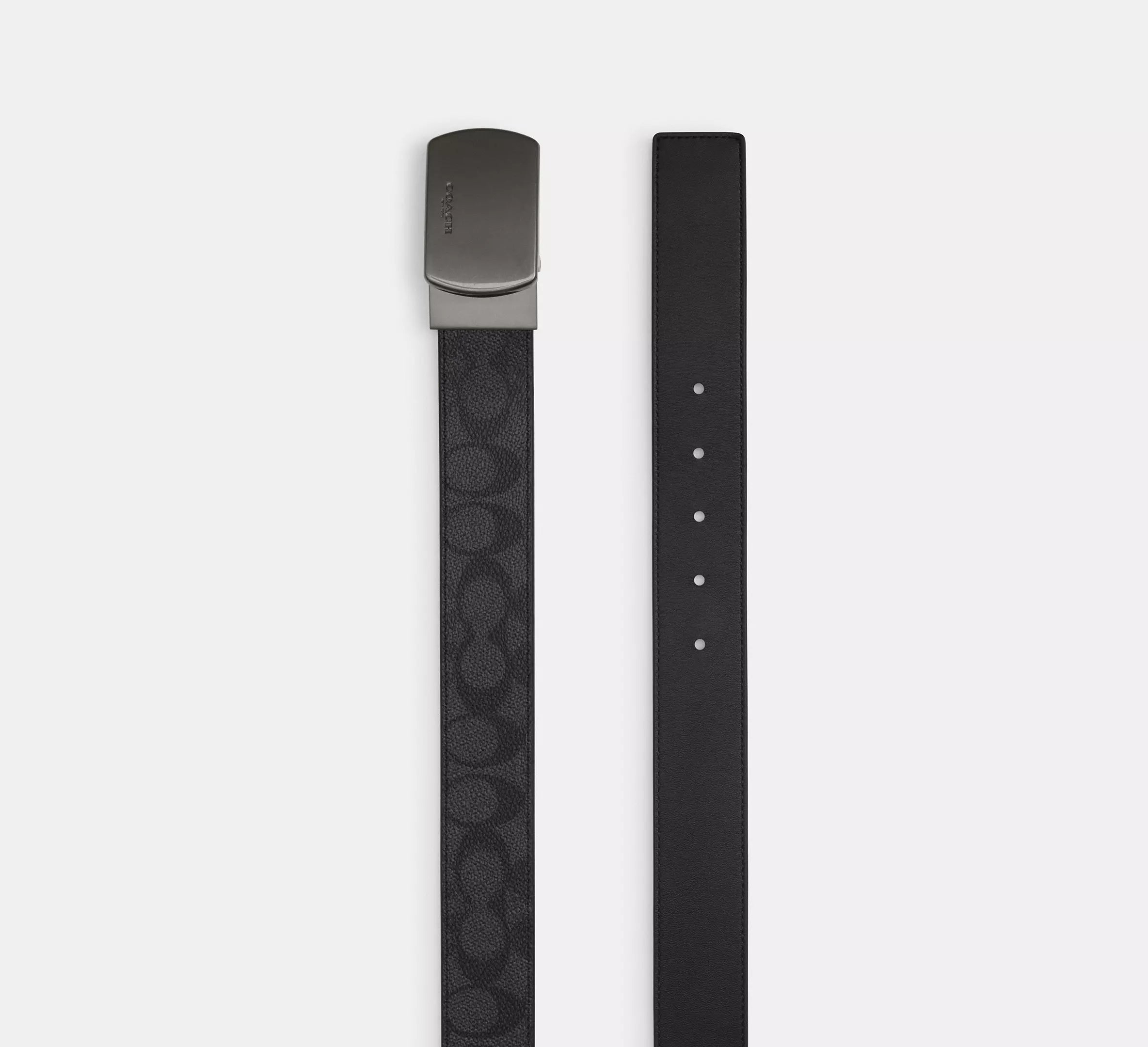 Coach Plaque Buckle Cut-To-Size Reversible Belt, 38 Mm  -  Gunmetal/Charcoal/Black