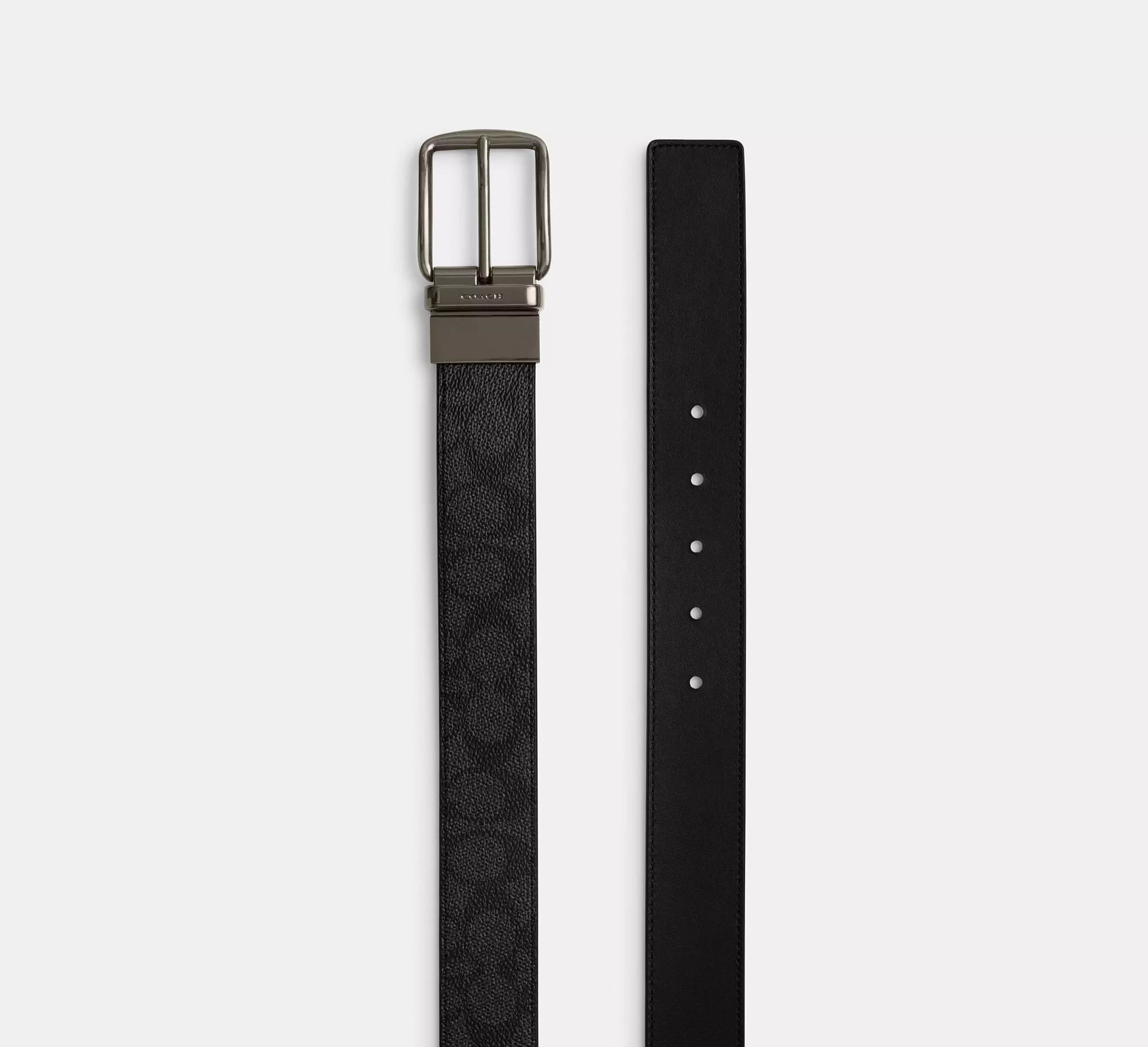 Coach Harness Buckle Cut-To-Size Reversible Belt, 38 Mm  -  Gunmetal/Charcoal/Black